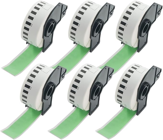 BETCKEY - Continuous Length Labels Replacement for Brother DK-2214 (0.47 in x 100 ft), Compatible with Brother QL Label Printers [6 Rolls/Continuous Labels, Green]
