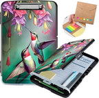 Clipboard with Storage,Heavy Duty Plastic Storage Clipboard with Low Profile Clip,Teacher Must Haves,Office Supplies,Hummingbird Red Flower