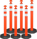 42" Traffic Delineator Posts,6 Pack Orange Safety Cones with Reflective Collars and Weighted Base for Road Safety, Parking Lots