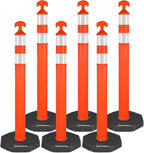 42" Traffic Delineator Posts,6 Pack Orange Safety Cones with Reflective Collars and Weighted Base for Road Safety, Parking Lots