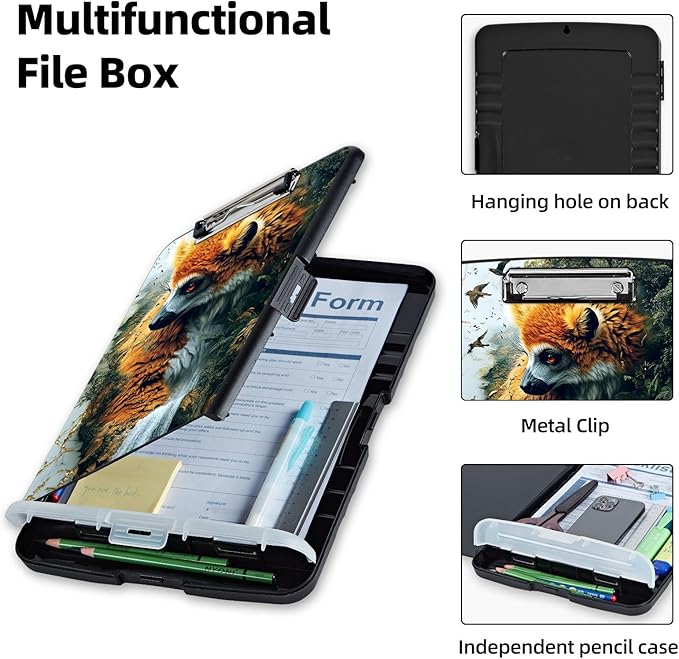 Clipboard with Storage Box & Pen Holder,Heavy Duty Clip Boards 8.5x11 for Nursing,High Capacity,School & Office Supplies,Lemur Waterfall