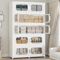 1000QT Large Stackable Storage Bins with Lid, 250Gal Plastic Collapsible Closet Organizers Drawers Box with Wheels, Folding Cabinet Containers with Doors for Home Kitchen Office, 5Pack White