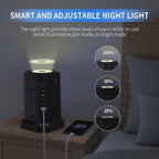 PASSUS Surge Protector Power Strip with 5 USB Ports and Night Light,10FT Braided Extension Cord with 12 AC Multiple Outlets, Power Tower Overload Protection for Home Office Dorm Room Essentials