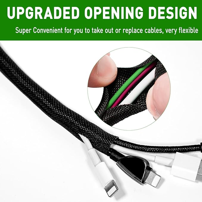 18FT Split Cable Management Sleeve Wire Loom Tubing Cord Protector for High-Temperature Automotive Harness Wires and Home Cable Management,Self-Wrapping Braided Cord Covers (3/4 Inch)