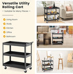 Goplus 3-Tier Utility Cart, Heavy Duty Commercial Service Tool Cart w/Lockable Wheels, 330lbs Load Capacity, Ergonomic Handle, Rolling Mechanic Tool Cart Storage Organizer for Warehouse Garage Black