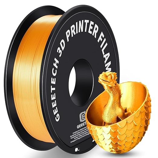 Geeetech Bundle Silk PLA Filament 1.75mm for 3D Printer, Metal-Like Shiny 3D Filament, 3 Spools Pack, 0.5kg/Spool, Dimensional Accuracy +/- 0.02 mm, Metallic Silver+Copper+Gold