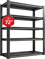 Raybee Storage Shelves, 72" H Garage Shelving, 5-Tier Adjustable Garage Shelves, 2000LBS Metal Shelving for Basement, Garage, Warehouse, Pantry, 72" H x 31.5" W x 16.5" D, Black