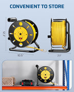 DEWENWILS Retractable Extension Cord Reel, 80FT Heavy Duty Open Cord Reel for Indoor Outdoor, 14/3 AWG SJTW, 4 Grounded Outlets, 13 Amp Circuit Breaker,Handle Rewind, Metal Stand, ETL Listed