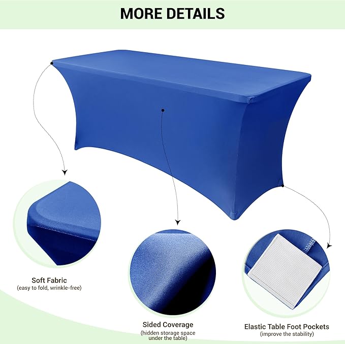 Obstal 6 Pack Stretch Spandex Table Covers for 6 Foot Tables - 6 FT Universal Rectangular Fitted Tablecloth Protector for Wedding, Banquet, Party (Royal Blue, 72 Length x 30 Width x 30 Height Inches)