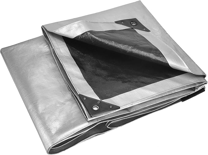 WHITEDUCK Super Heavy Duty Poly Tarp Cover 16 Mil & 10 Mil with Grommets and Reinforced Edges (Brown, White & Silver Black) (Silver Black- 10 Mil, 12' x 16')