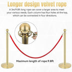 2Pack Stainless Steel Stanchion Posts 9.8ft Red Velvet Rope Suitable for theaters, stadiums and Other venues Easy to Install Gold