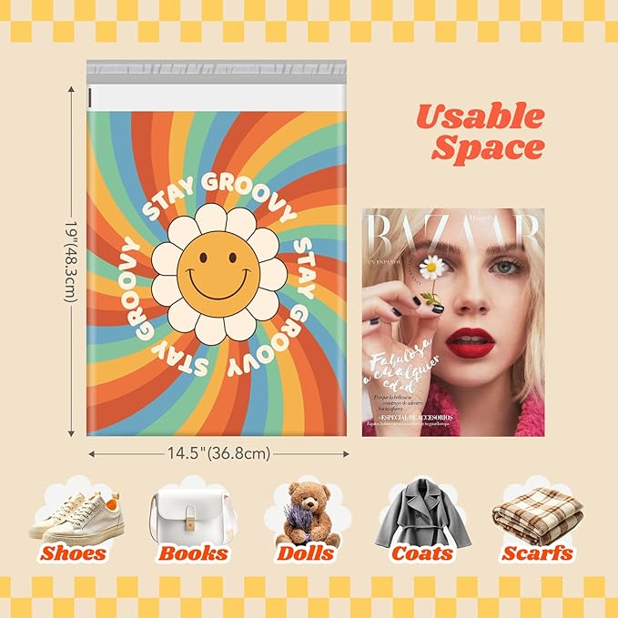 Metronic Poly Mailers 14.5x19 Inch 500pcs Shipping Bags for Clothes,Self Adhesive Shipping Envelopes for Small Business,Waterproof Mailers Poly Bags for Shipping,Packaging Mailing Bags Rainbow Smile