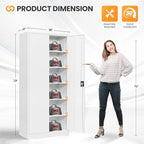 Metal Garage Storage Cabinets with Lock, 72" Tall Tool Cabinet with 2 Door and 5 Adjustable Shelves, Locking Garage Cabinets and Lockable Steel Locker for Home Office Warehouse - (White-72”H)