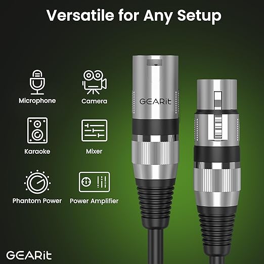 GEARit XLR Male to Female Microphone Cable (1 Feet, 2 Pack) 3-Pin Balanced Shielded Mixer, Recording Studio, Podcast - Black