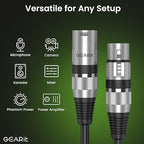 GEARit XLR Male to Female Microphone Cable (10 Feet, 2-Pack) 3-Pin Balanced Shielded Mixer, Recording Studio, Podcast - Black
