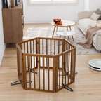 Freestanding Pet Gate Foldable Dog Gate (110 inches Wide) Walnut Bamboo Dog Gates for Stair Doorways House Puppy Fences Indoor (4 Support Feet Included)