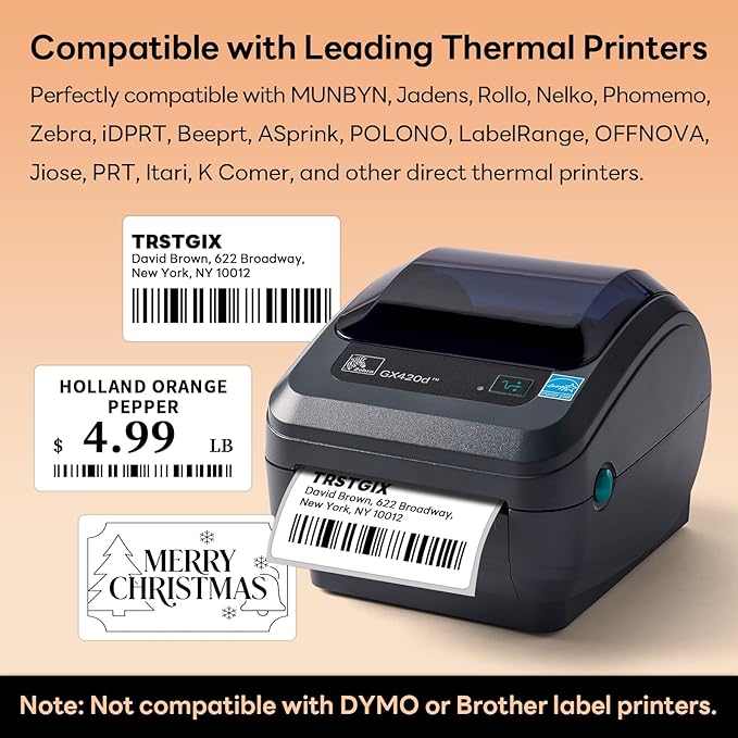 3" x 2" Direct Thermal Labels, Strong Adhesive Barcode & Return Address Stickers Compatible with Zebra, Rollo, Munbyn & Most Desktop Thermal Printers (12 Rolls / 8,400 Labels), TRSTGIX