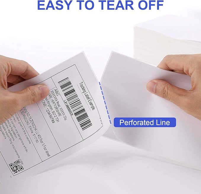 RyhamPaper 4" x 6" Fanfold Direct Thermal Labels - White Shipping Mailing Postage Labels, Perforated, Permanent Adhesive (8 Stacks - 8000 Labels)