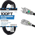 Iron Forge Cable 12 Gauge Outdoor Extension Cord 100 Ft, SJTOW 12/3 Heavy Duty Extension Cord 3 Prong, Oil Resistant & Flame Retardant - Lighted End