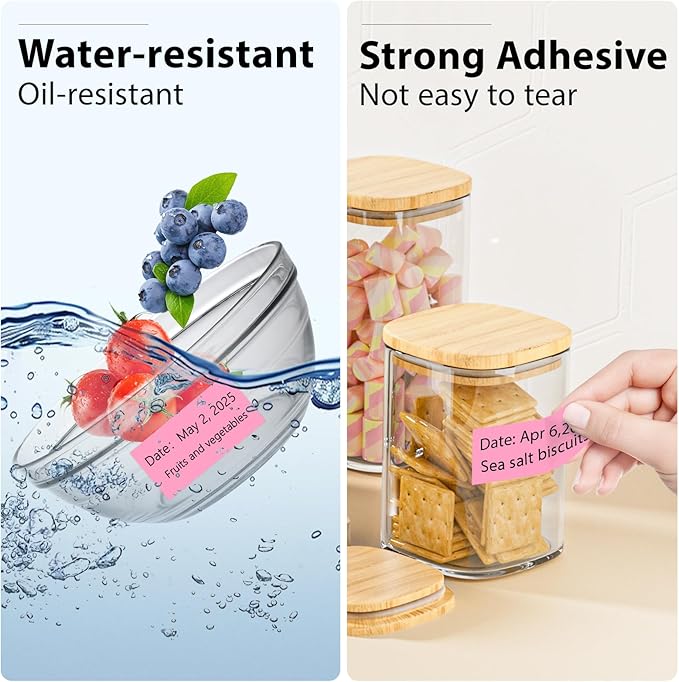 1x2 Inch Thermal Labels,500PCS Rectangle Stickers,Waterproof Removable Blank Stickers for Address,Jars,Freezer Containers & Pantry Organization,Pink
