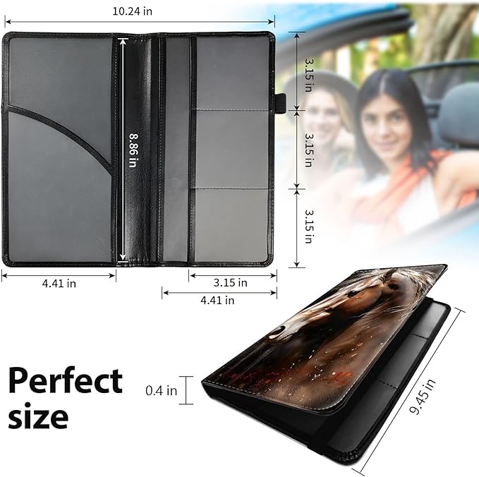 Car Registration and Insurance Holder, Leather Car Glove Box Organizer, Cool Car Accessories for ID, Driver's License Cards & Essential Document,business cards,Men&Women,Cute Horse