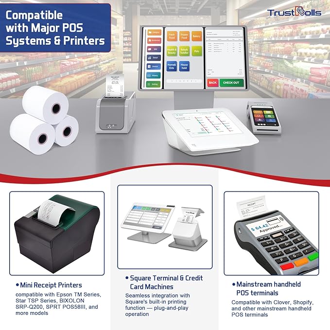 Premium 2 1/4 x 85 Thermal Paper Rolls - BPA Free Credit Card Receipt Paper, 50 Rolls/Case for POS & ATM Systems