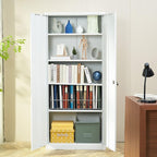 VEVOR Metal Storage Cabinet, Steel Locking Storage Cabinet with 2 Magnetic Doors and 4 Adjustable Shelves, 71'' Metal Cabinet 200 lbs Capacity per Shelf with 3 Keys, for Garage, Office, Home, White
