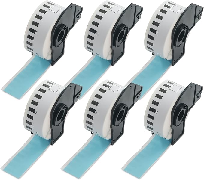 BETCKEY - Continuous Length Labels Replacement for Brother DK-2214 (0.47 in x 100 ft), Compatible with Brother QL Label Printers [6 Rolls/Continuous Labels, Light Blue]