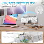 Power Strip Surge Protector Flat Plug with 20 AC Outlets 6 USB Chagring Ports, 1875W/15A, 2700J, 10 Ft Heavy Duty Extension Cord for Home, Office, Dorm, Gaming,ETL Listed (White, 10FT)