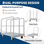 2 in 1 Steel Panel Truck Cart, 36x24 inch Flatbed with 2200 LBS Capacity, Heavy Duty Drywall Dolly with 3 Removable Side Handrails & 360 Swivel Wheels, Industrial Grade Platform Truck