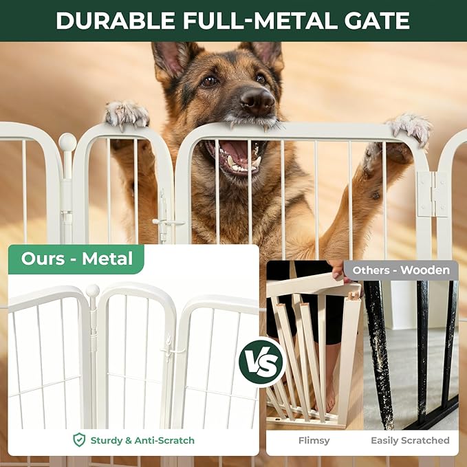 FXW Dog Gate Extra Wide Designed for Indoor Use, Adjustable Width Up to 83-inch Wide (45" H 3 Wire Panels for Large Dogs), White