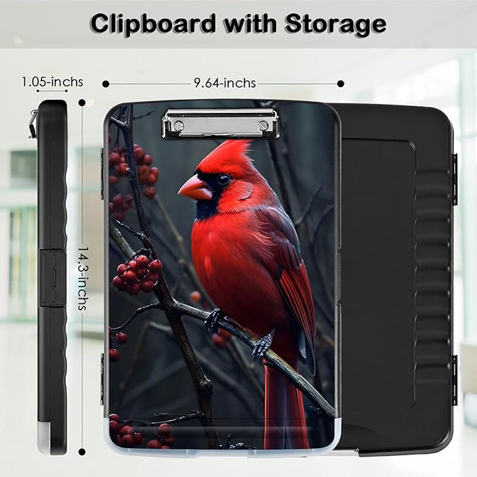 Clipboard with Storage,Office Supplies Nursing Clipboards Folder with Pen Holder Plastic Storage ClipBoard Foldable for Teacher Nurse,Beautiful Redbird