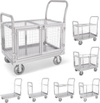Upgrade Platform Truck with Cage, Mutipurpose 7-in-1 Heavy-Duty Utility Cart,2-Door Design Foldable Flatbed Cart with Industrail Wheels, Rmovable Fence, Load 2000lbs for Grocery/Laundry/Stall/Storage