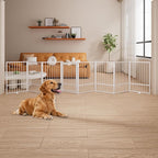 8 Panels Full Metal Freestanding Dog Gates with Door, 160” W x 32” H Folding Pet Gate Fence with Support Feet for Indoor,Stairs, Hallways and Doorways(White)