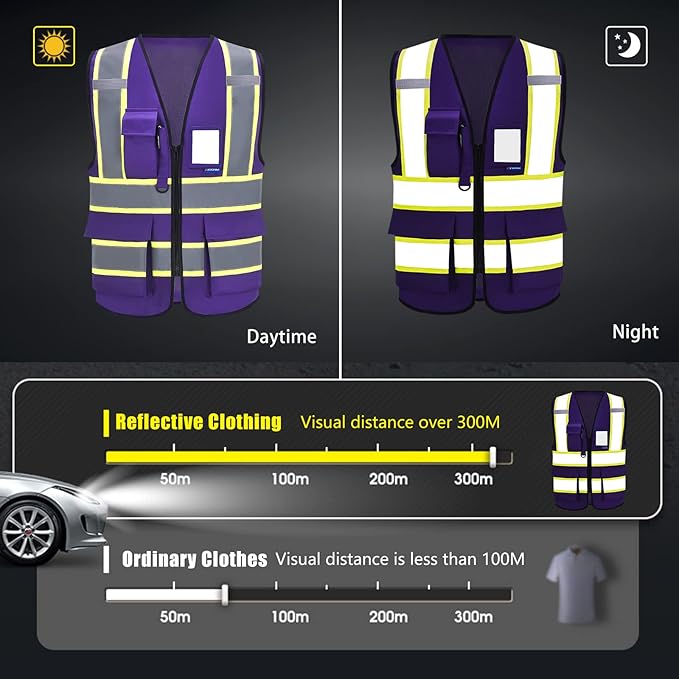 AYKRM 11 color High Vis Reflective Safety Vest for Women Men Security Pocket Zipper
