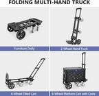 KEDSUM 4-in-1 Convertible Hand Truck Dolly with Folding Crate, 600LBS Heavy Duty Dolly Cart with Wheels, Adjustable Handle & Caster Wheels, Shopping Cart for Groceries, Packages, Collapsible
