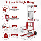 122" 400lbs Material Lift Winch Stacker with Upgrade Effortless Winch, Hand Winch Lift Truck with Fixed-Leg, Manual Material Lifter Pallet Stacker for Contractor, Workshop, Industrial, Red