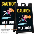Caution Wet Floor with Graphic Sidewalk Sign Kit, 24x36 Inches, with A Frame Stand, Made in USA
