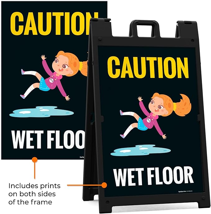 Caution Wet Floor with Graphic Sidewalk Sign Kit, 24x36 Inches, with A Frame Stand, Made in USA