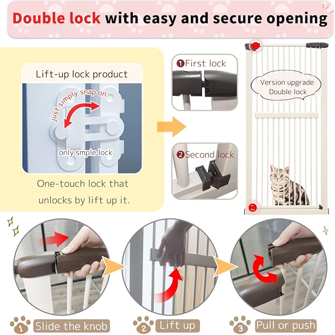 Lumizone Extra Tall Cat Gate 61.02" High Pressure Mounted Extra Wide 59.25"-63.38" (17Sizes) 1.37" Gap No Drilling Auto-Close Tall Pet Gate for Dogs (Cream, 59.25"-63.38" W)