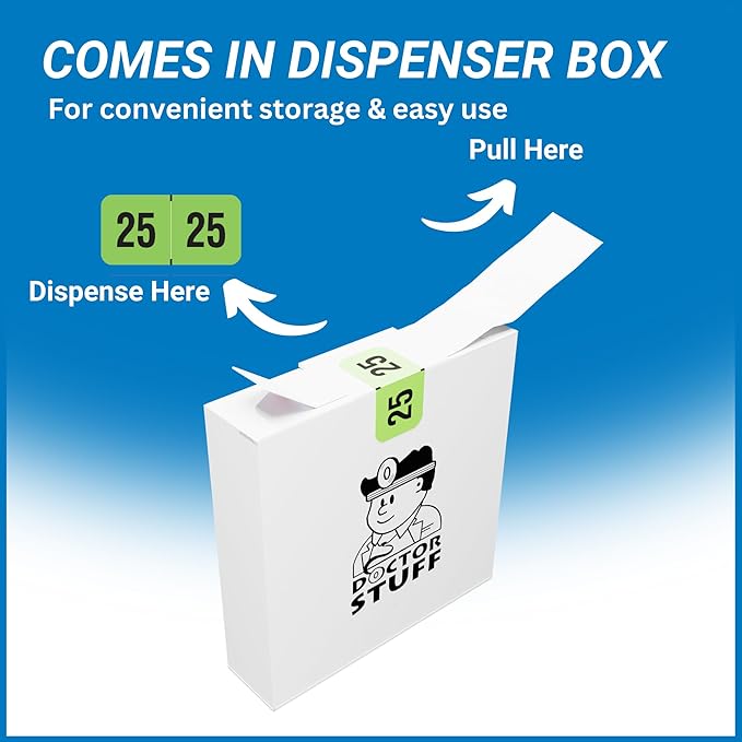 2025 Year Stickers, Doctor Stuff 2025 Chart Stickers, Fluorescent Green Color Coded, USA Made Year Labels for End Tab File Folders, 500 Labels/Roll in a Dispenser Box, 3/4" x 1-1/2"