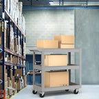 Goplus 3-Layer Service Utility Cart, Heavy Duty Unity Cart with Flat Handle, 2 Lockable Universal Wheel, 400 lbs Capacity, Rolling Tool Cart for Garage, Kitchen, Hotel, Office, Workshop Grey