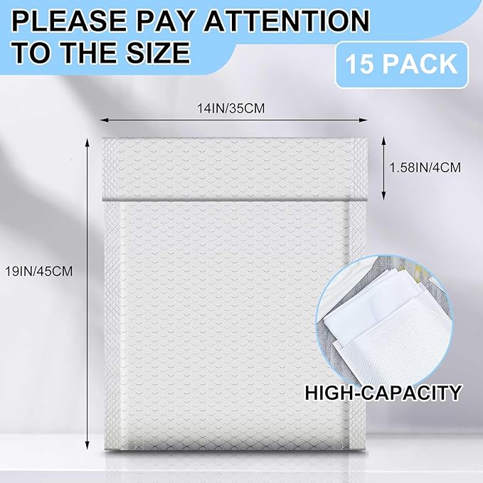 Ireer 15 Pack Extra Large 14 x 19" Bubble Mailers Poly Padded Envelopes Cushioned Mailing Envelopes Bubble Padded Mailers Self Adhesive Waterproof Shipping Bags for Business Christmas Gift Packaging