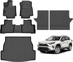 Hutisya-Floor Mats & Cargo Liner with Backrest Set Fit for Toyota RAV4 2019-2024 2025(Only Hybrid Models) All Weather Protection Anti-Slip & Durable TPE Full Set Liners Automotive Accessories-Black