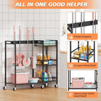 Broom and Mop Holder, MUNNAR Broom Storage Holder with Cleaning Supplies Organizer, 2-in-1 Broom Mop and Cleaning Supplies Storage Cleaning Cart, Cleaning Cart with Wheels for Housekeeping