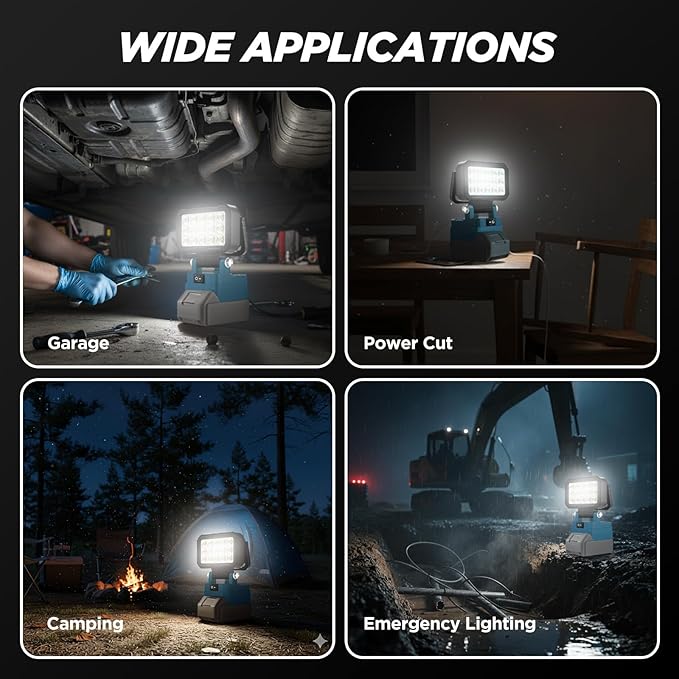 2 Pack LED Work Light Compatible with Makita 18V Battery, 40W 6000LM Cordless Work Light with 2 USB Charging Port, 145° Adjustable Angle Portable Flood Light Flashlight(Battery NOT Included)