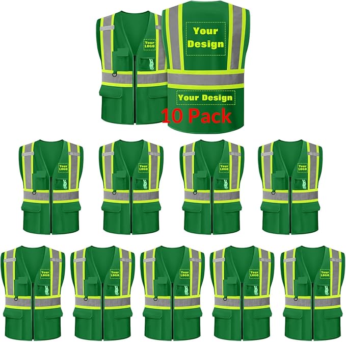 Safety Vest Customize Logo with 5 Pockets & Zipper Reflective High Visibility Vest Class 2 Outdoor Workwear