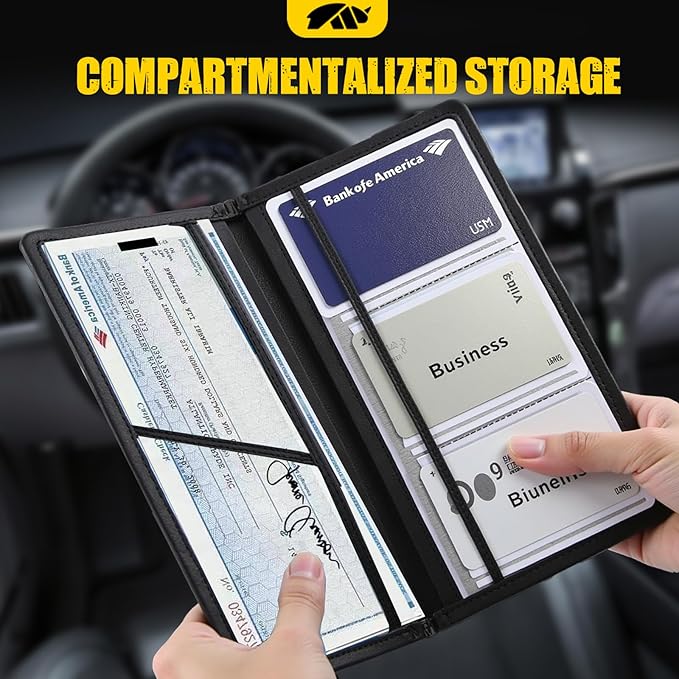 MIKKUPPA Car Registration and Insurance Holder - Car Card Holder with Magnetic Shut, Glove Box Organizer for Documents, Cards, License (Black)