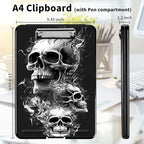 A4 Clipboards,Heavy Duty Waterproof Nursing Plastic Folder Clipboard with Storage Clip Boards,File Folder Storage Box Clipboard Case for Teacher,Doctor,Offices,Skull