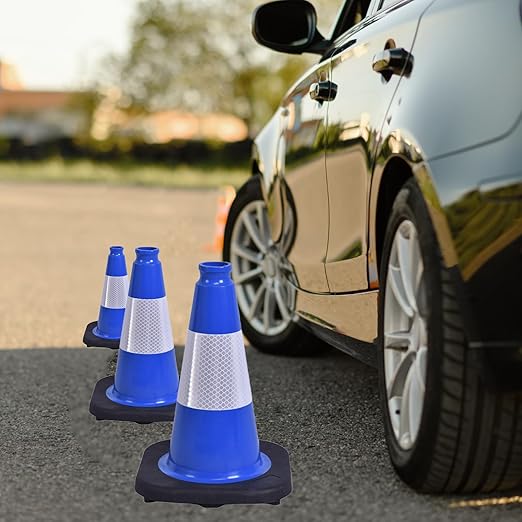 6 Pack 12 Inch Blue Reflective Traffic Cones, Black Base Mini Safety Cones for Event Setup, Reserved Parking, and School Activities (6, Blue, 12 Inch)